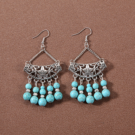 Bohemian tassel turquoise earrings JU8957-16-1