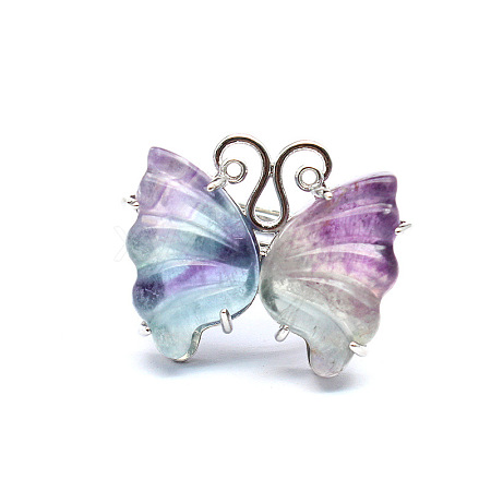 Butterfly Natural Fluorite Adjustable Rings PW-WGAFCCD-04-1