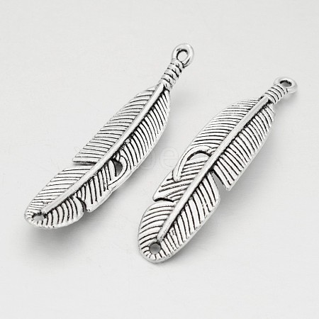 Tibetan Style Alloy Feather Pendants TIBEP-Q043-326-RS-1