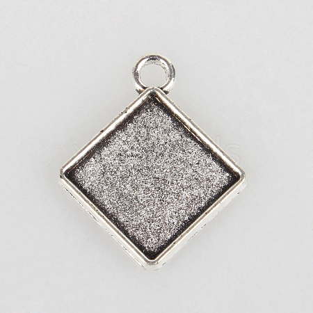 Vintage Tibetan Style Alloy Rhombus Pendant Cabochon Bezel Settings TIBEP-O006-58AS-1