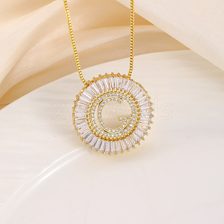 Brass Pave Clear Cubic Zirconia Ring with Letter Pendant Box Chain Necklaces FS-WG44D8C-07-1