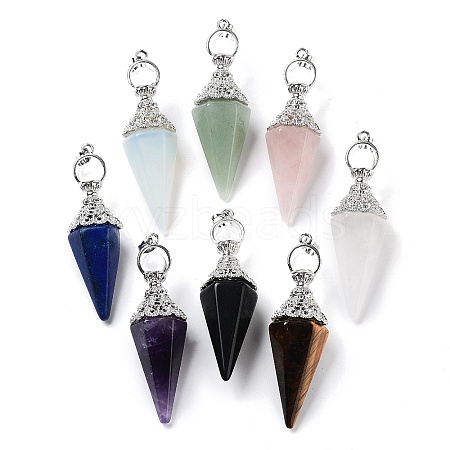 Natural & Synthetic Mixed Gemstone Faceted Cone Big Pendants G-P552-04P-1