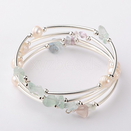 Gemstone Chip Warp Bracelets BJEW-JB01518-01-1