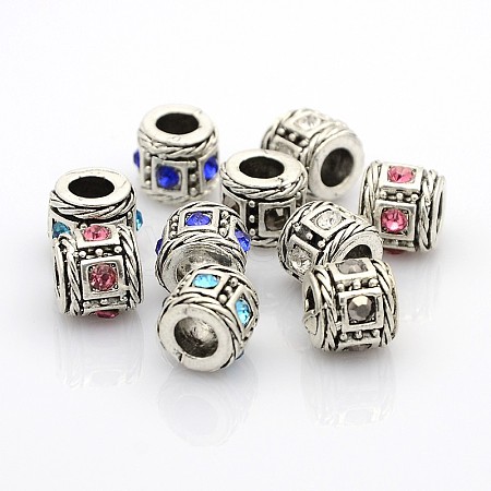 Vintage Antique Silver Zinc Alloy Rhinestone European Beads ALRI-O006-02-1