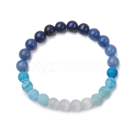 8mm Round Cat Eye & Natural Lapis Lazuli & Blue Aventurine & Dyed Crackle Agate Beaded Stretch Bracelets BJEW-TA00514-02-1