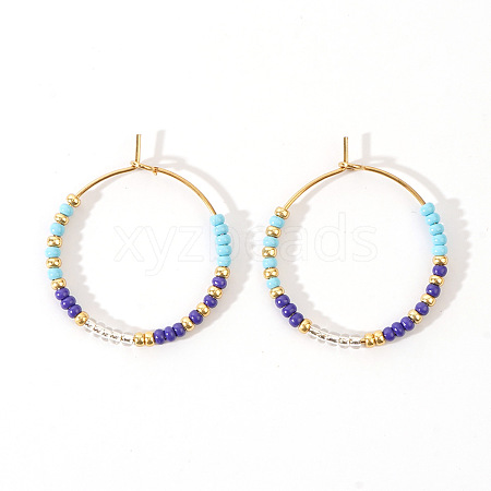 Bohemian Style Handmade Glass Seed Beads Hoop Earrings HV2555-4-1