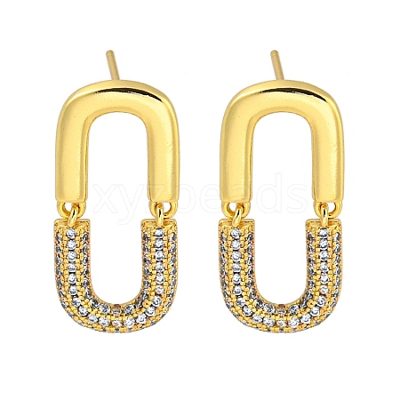 Rack Plating Rectangle Brass Micro Pave Clear Cubic Zirconia Stud Earrings EJEW-B061-05G-1