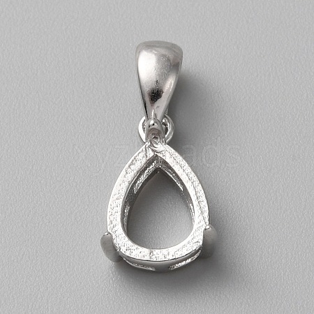 Rhodium Plated Sterling Silver Pendant Cabochon Settings LS-STER-WH0016-07P-1