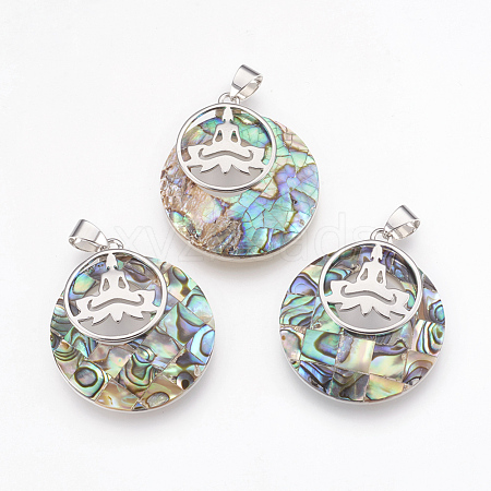 Natural Paua Shell Pendants KK-F751-I02-1