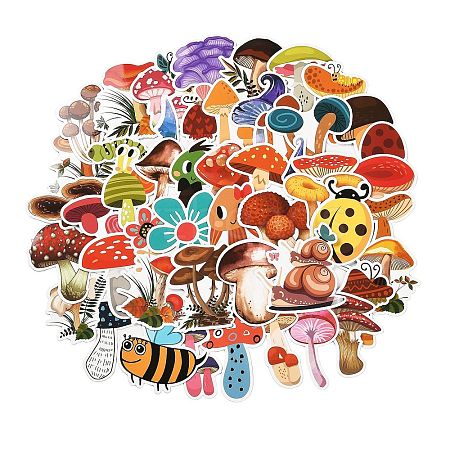 50 Pieces Paper Waterproof Decorative Stickers For Cute Mushrooms STIC-R001-13-1