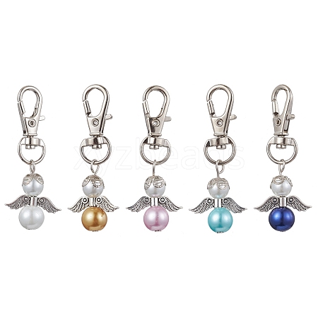 5Pcs 5 Colors Angel Glass Pearl Pendant Decoraiton HJEW-JM01658-1