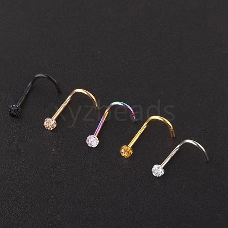 304 Stainless Steel Rhinestone Round Ball Fishtail Nose Rings WGE5A2F-03-1