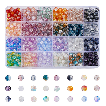 BENECREAT 600Pcs 24 Colors Transparent Crackle Glass Beads GLAA-BC0001-26-1