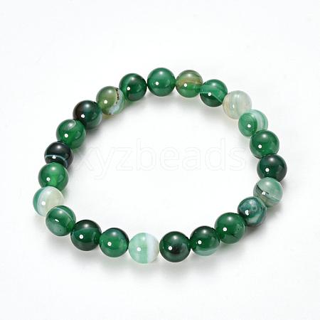 Natural Striped Agate/Banded Agate Beaded Stretch Bracelets BJEW-Q692-03G-1