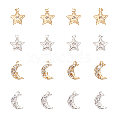 ARRICRAFT 16Pcs 4 Style Brass Micro Pave Clear Cubic Zirconia Charms KK-AR0002-76-1