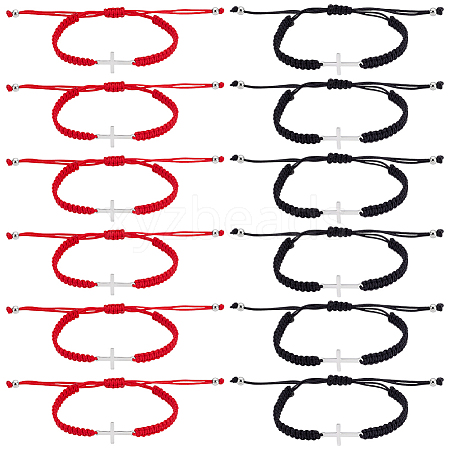 12Pcs 2 Styles Adjustable Polyester Thread Braided Bracelets for Women Men BJEW-UN0001-88B-1