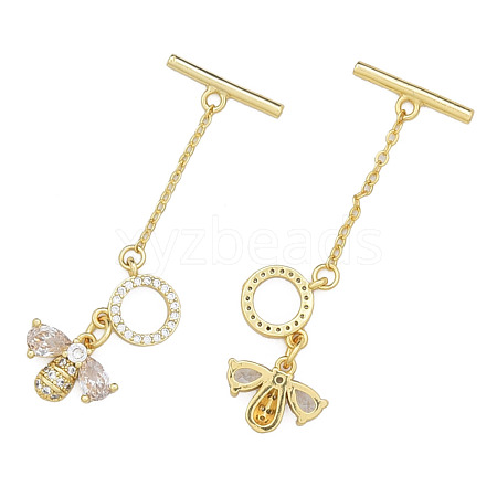 Brass Micro Pave Clear Cubic Zirconia Toggle Clasps KK-N259-14-1