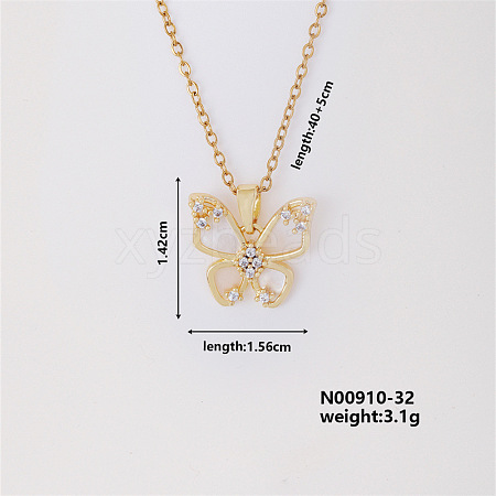 Vintage Brass Rhinestones Butterfly Pendant Necklace for Women TU3121-1-1