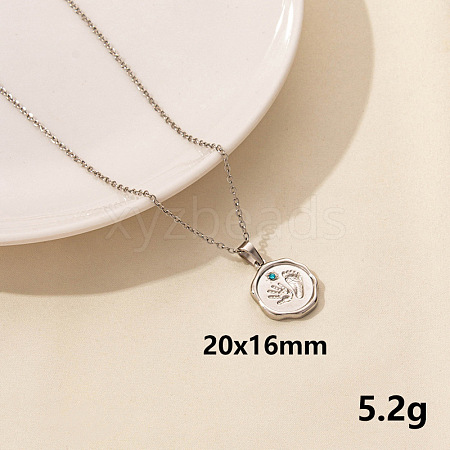 Stainless Steel Flat Round with Hand & Footprint Pendant Necklaces HK0528-3-1