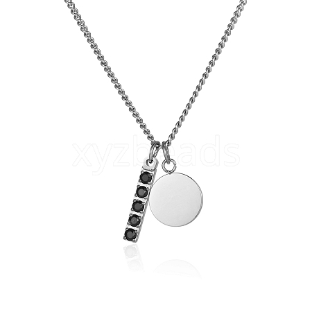 Black Rectangle Rhinestone with Round  Pendant Necklaces MI9847-2-1