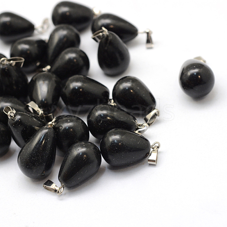 Teardrop Natural Black Stone Pendants G-Q435-21-1