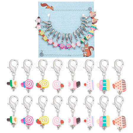 16Pcs 8 Style Ice Cream & Cake Handmade Polymer Clay Imitation Food Pendant Stitch Markers HJEW-NB00031-1