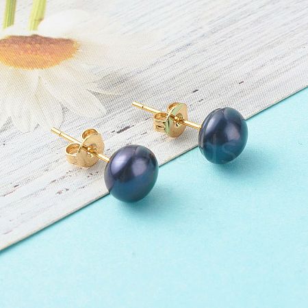 Natural Pearl Rondelle Stud Earrings EJEW-JE04585-01-1