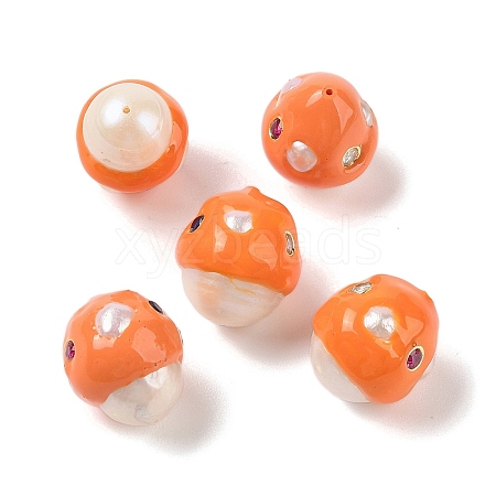 Natural Pearl with Cubic Zirconia Enamel Beads PEAR-G014-02B-1