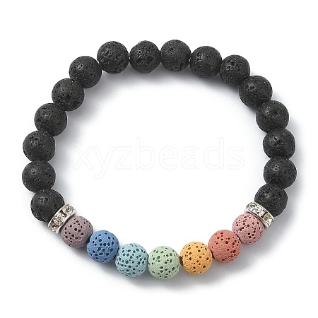 Dyed Natural Lava Rock Round Beaded Stretch Bracelets BJEW-TA00337-01-1