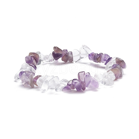 Natural Amethyst & Quartz Crystal Chips Beads Stretch Bracelet for Women BJEW-AL00003-18-1