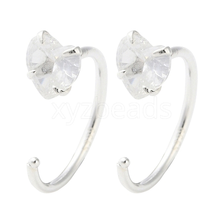 999 Sterling Silver Micro Pave Clear Cubic Zirconia Pull Through Earrings EJEW-P296-28B-S-1