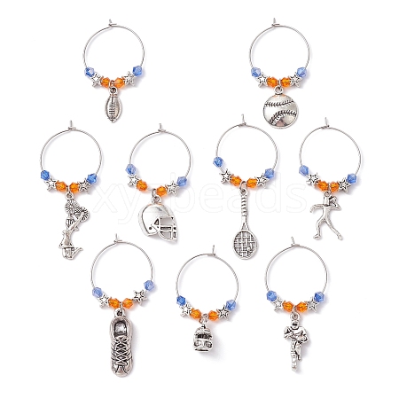 Sports Theme Tibetan Style Alloy Wine Glass Charms AJEW-JO00248-1