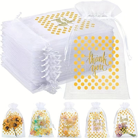 50Pcs Thank You Printed Organza DIY Craft Drawstring Bags PW-WG4E938-34-1