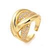 Brass Micro Pave Clear Cubic Zirconia Open Cuff Rings for Women RJEW-A048-21G-1