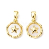 Rack Plating Brass Pave Shell Flat Round Charms with Star KK-K360-06G-1