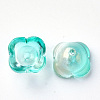 4-Petal Transparent Spray Painted Glass Bead Caps X-GGLA-S054-009B-04-2