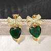 Brass Micro Pave Cubic Zirconia Stud Dangle Earrings for Women KK-CBA760A-05G-04-1