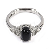 Oval Natural Dyed & Heated Black Agate Adjustable Rings RJEW-Q819-01P-09-3