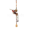 Wire Wrapped Glass Beads & Metal Bird Hanging Ornaments PW-WG06B21-01-5