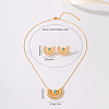 Brass Rhinestone Hollow Crescent Moon Pendant Necklace & Stud Earrings Sets with Synthetic Turquoise and Imitation Pearl LX5909-2