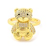 Bear Brass Micro Pave Cubic Zirconia Open Cuff Ring for Women RJEW-U003-23G-G-2