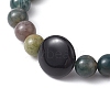 8mm Round Natural Indian Agate & Flat Round Black Onyx(Dyed & Heated) Beaded Stretch Bracelets for Women BJEW-JB10794-3