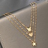 3Pcs 3 Styles Alloy Star/Heart/Butterfly Pendant Dapped Chain Necklaces Sets for Women PW-WGED6D9-01-4