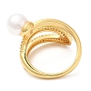 Rack Plating Brass Teardrop Cuff Ring with Plastic Pearl Beaded RJEW-D004-02G-2