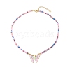 Beass Enamel Butterfly Pendant Necklace with Natural Fire Crackle Agate Beaded NJEW-JN04120-1