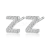 Anti-Tarnish Rhodium Plated 925 Sterling Silver Initial Letter Stud Earrings HI8885-26-1