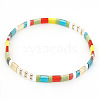 Bohemian Rainbow Glass Flat Double-Hole Bead Striped Women's Stretch Bracelets for Women QS8192-1-1