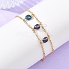 Brass Cable Chains & Rice Natural Cultured Freshwater Pearl Double Layers Bracelets for Women BJEW-JB14135-02-1