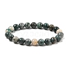 Natural Dioptase Round Beaded Stretch Bracelets BJEW-JB11195-01-1