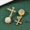 Brass Micro Pave Clear Cubic Zirconia Cross with Half Round Dangle Stud Earrings EJEW-L275-05G-2